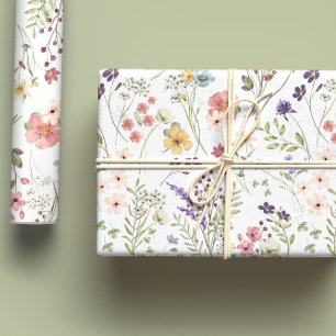 Feuille De Papier Cadeau Prairie de fleurs sauvages aux pastels arc-en-ciel