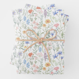Feuille De Papier Cadeau Prairie de fleurs sauvages féminine et coquette