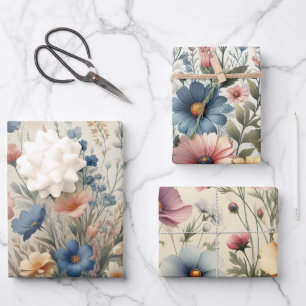 Feuille De Papier Cadeau Prairie de fleurs sauvages Fond beige