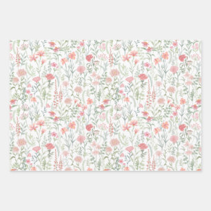 Feuille De Papier Cadeau Prairie de fleurs sauvages rose coquette féminine