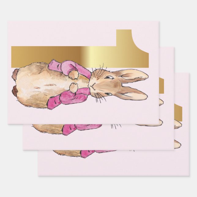 Feuille De Papier Cadeau Premier anniversaire Pierre le lapin rose Veste (Lot)