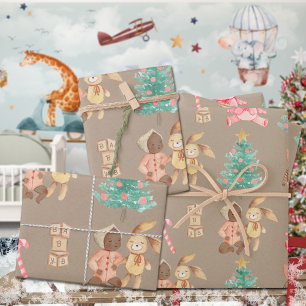 Feuille De Papier Cadeau Premier Noël de la petite fille noire Kraft rustiq