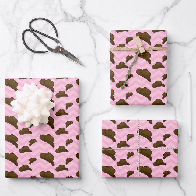 Feuille De Papier Cadeau Preppy Aesthétique Rose Cowboy Cowgirl (Recto)