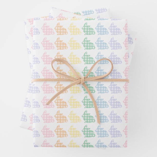 Feuille De Papier Cadeau Preppy En vichy Bunnies Pâques Pastel (En situation)