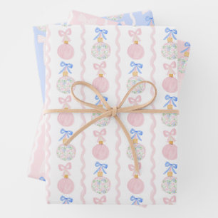 Feuille De Papier Cadeau Préppy Grandmillennial Christmas Bulbs and Bows