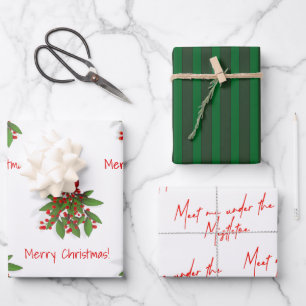 Feuille De Papier Cadeau Preppy Green et Mistletoe Noël