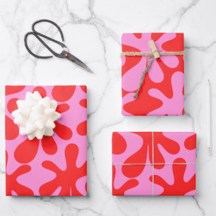 Feuille De Papier Cadeau Preppy rose et rouge Amoeba Motif contemporain