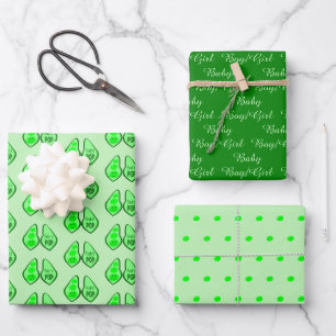 Feuille De Papier Cadeau Prêt à couper le Baby shower de pois verts