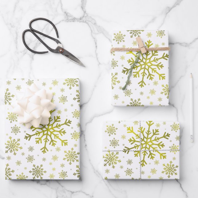 Feuille De Papier Cadeau Pretty Gold Noël Snowflakes sur Winter White (Recto)