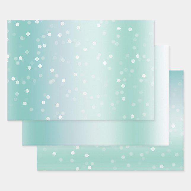 Feuille De Papier Cadeau Pretty Mint White Bokeh Dots Celebration Christmas (Lot)