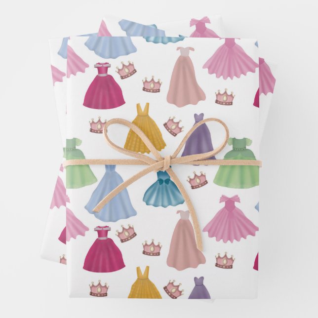 Feuille De Papier Cadeau Princess Dresses Fairytale Little Girl Motif (En situation)