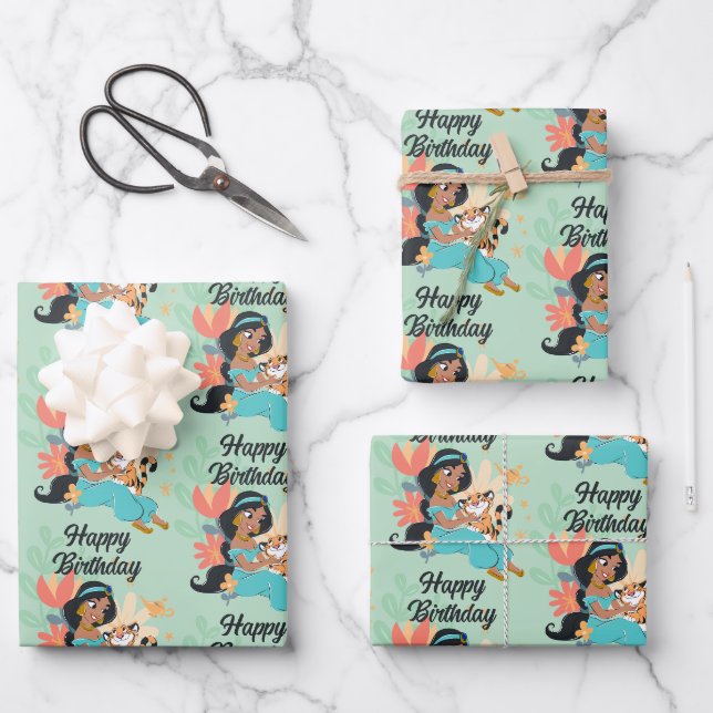 Feuille De Papier Cadeau Princesse Jasmine & Rajah - Moments magiques (Recto)