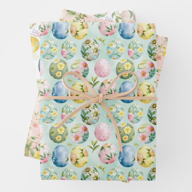 FEUILLE DE PAPIER CADEAU PRINTEMPS ET CADEAU DE PÂQUES (En situation)