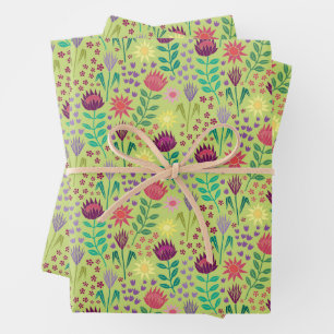 Feuille De Papier Cadeau Protea Floral Block Imprimer Millefleur vert pâle