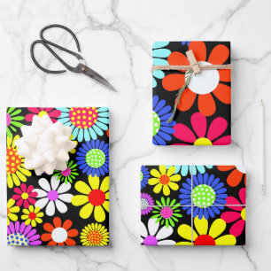 Feuille De Papier Cadeau Puissance de fleur hippie de printemps rétro