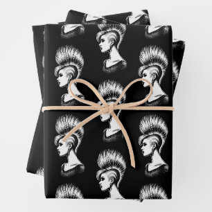 Feuille De Papier Cadeau Punk Rock Girl avec mode Mohawk coiffure