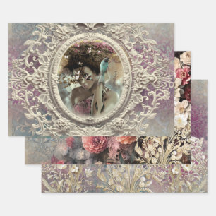 Feuille De Papier Cadeau Purple & Blue Afro femme Portrait Floral Bouquet