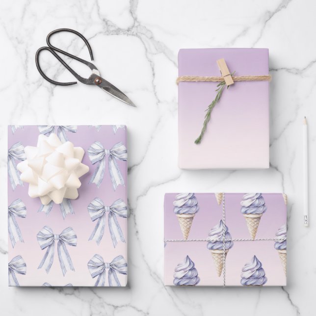 Feuille De Papier Cadeau Purple Blush Bows Ice Cream Cones Birthday (Recto)