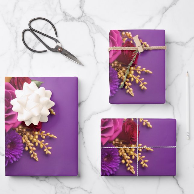 Feuille De Papier Cadeau Purple Floral ("Rich purple florals that turn every gift into a showstopper")