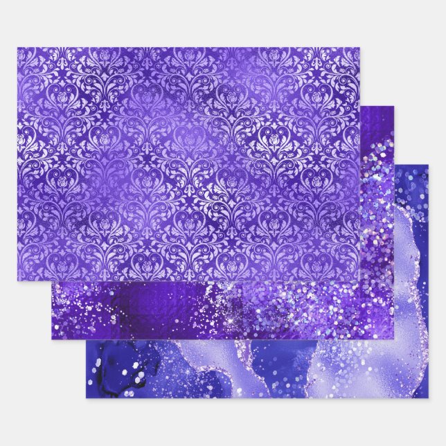 Feuille De Papier Cadeau Purple Glam Glitter Sparkle Patterns (Lot)