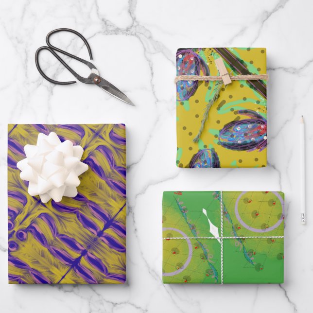 Feuille De Papier Cadeau Purple Green peint (Recto)
