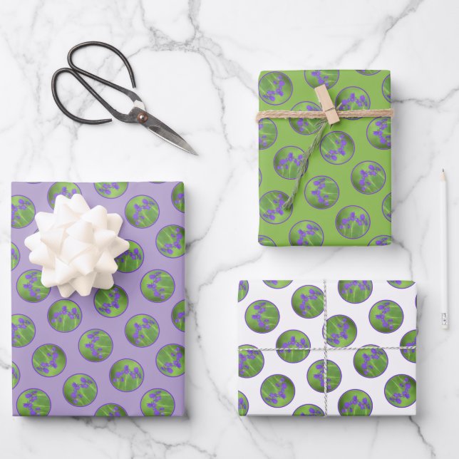 Feuille De Papier Cadeau Purple Iris Trio Peinture Art Fleur Originale (Recto)