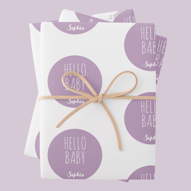 Feuille De Papier Cadeau Purple Moderne Classique Nouveau bébé (Créateur téléchargé)