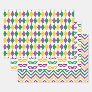 FEUILLE DE PAPIER CADEAU PURPLE ORANGE JAUNE MARDI GRAS THÈME