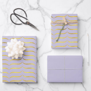 Feuille De Papier Cadeau Purple pâle et or