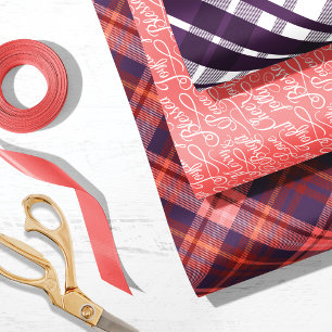 Feuille De Papier Cadeau Purple & Pink Tartan Plaid Christmas Typografy