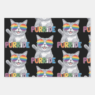 Feuille De Papier Cadeau Purride Cat Lunettes de soleil Gay Pride Arc-en-ci