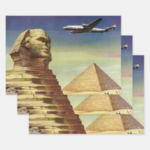Feuille De Papier Cadeau Pyramides vintages, le grand sphinx de Gizeh, Egyp