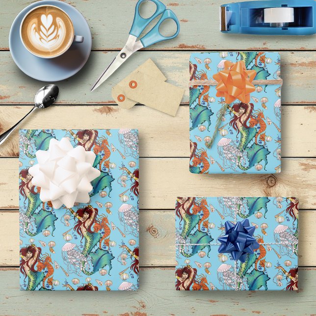 Feuille De Papier Cadeau Queue Turquoise de sirène d'Imaginaire (Créateur téléchargé)