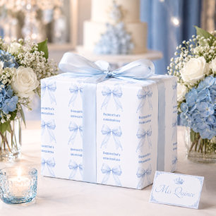 Feuille De Papier Cadeau Quinceanera noeud bleu blanc