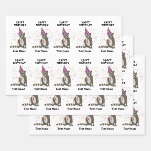Feuille De Papier Cadeau Raccoon - Animaux ayant une fête Garçons Filles No