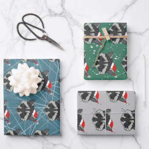 Feuille De Papier Cadeau Raccoon de Noël