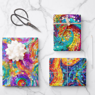 Feuille De Papier Cadeau Rainbow Jewel Tone Mosaic Verre Motif Anniversaire