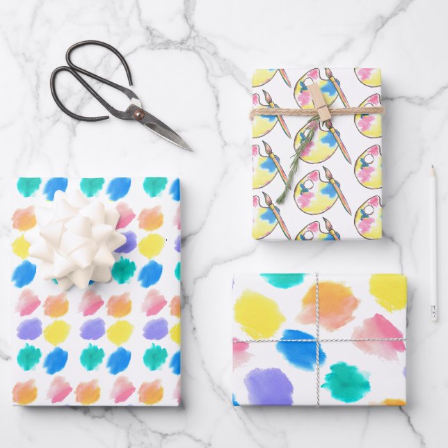 Feuille De Papier Cadeau Rainbow Paint et Sip Anniversaire (Recto)