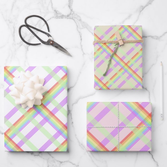Feuille De Papier Cadeau Rainbow Plaid Chaid Motif (Recto)