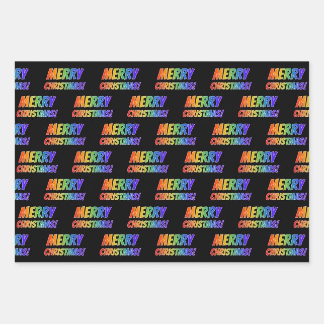 Feuille De Papier Cadeau Rainbow Spectrum Motif "MERRY CHRISTMAS !" (Devant)