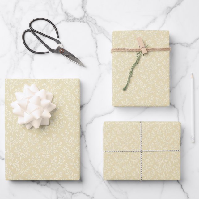 Feuille De Papier Cadeau Ramilles de forêt neutres - Blé doré (Recto)