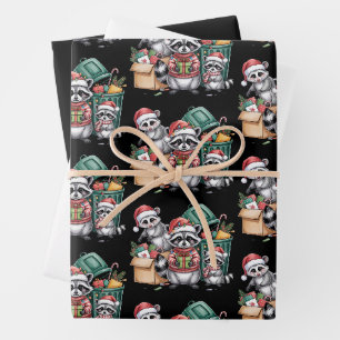 Feuille De Papier Cadeau Raton laveur drôle de Noël Opossum & chats de rue
