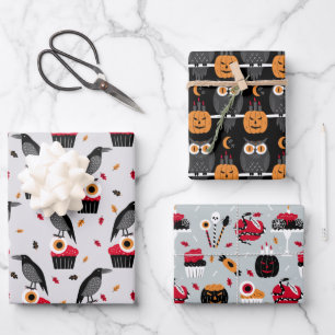 Feuille De Papier Cadeau Ravens, Eyeballs Cupcake Design Parfait Halloween