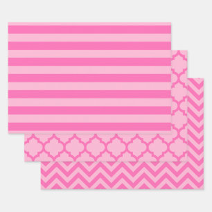 Feuille De Papier Cadeau Rayure Marocain Chevron DIY Couleurs 2 Tons Rose