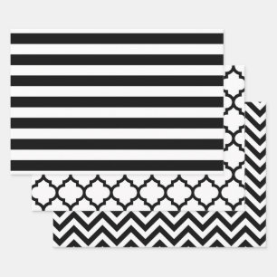 Feuille De Papier Cadeau Rayure Marocain Chevron DIY Couleurs Blanc Noir