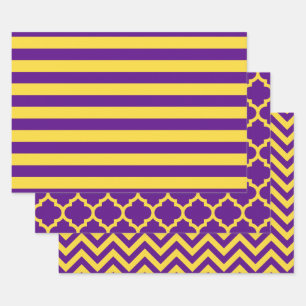 Feuille De Papier Cadeau Rayure Marocain Chevron DIY Couleurs Violet Jaune