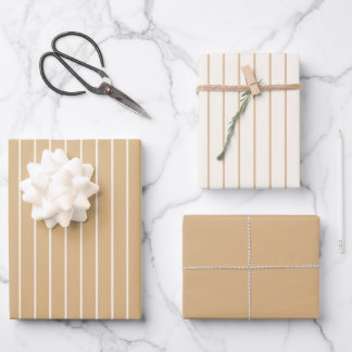 Feuille De Papier Cadeau Rayure moderne côtière beige chaud et blanc cassé