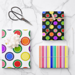 Feuille De Papier Cadeau Rayures arc-en-ciel et points joyeux colorés