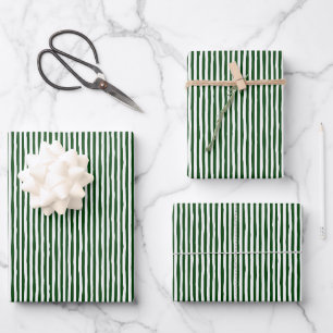 Feuille De Papier Cadeau Rayures bancales vert forêt et blanc