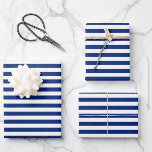 Feuille De Papier Cadeau rayures bleu marine et blanc